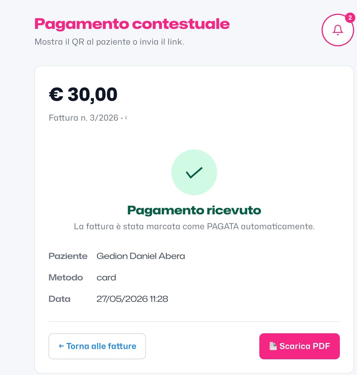 Pagamento ricevuto - riconciliazione automatica